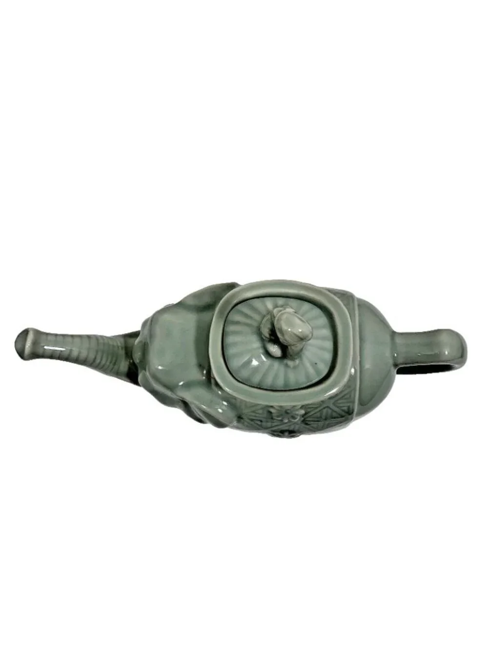 VTG 90s Pier 1 Boho Elephant Ceramic Teapot Celadon Green Asian Decor
